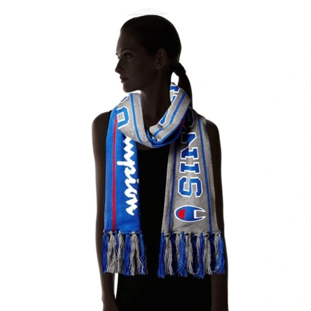 CHAMPION Reversible Knit College Scarf Blue & Grey